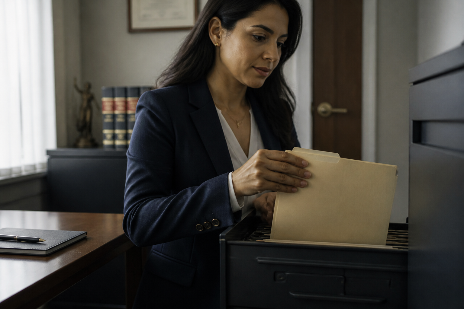Profesional resguardando responsablemente un expediente confidencial