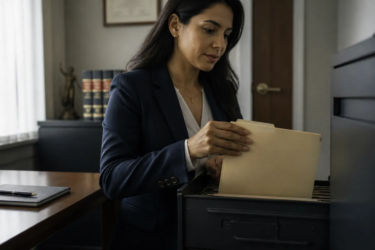 Profesional resguardando responsablemente un expediente confidencial