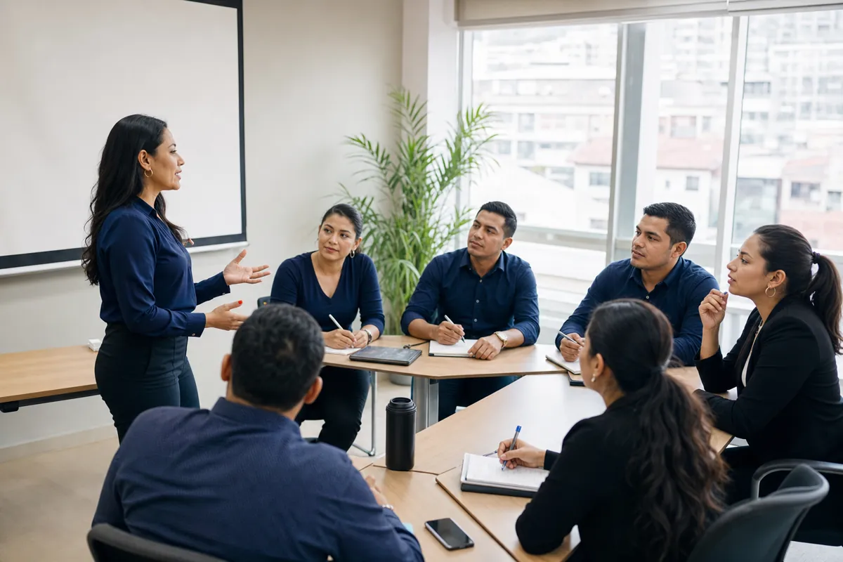 Profesional liderando y orientando a un equipo multidisciplinario